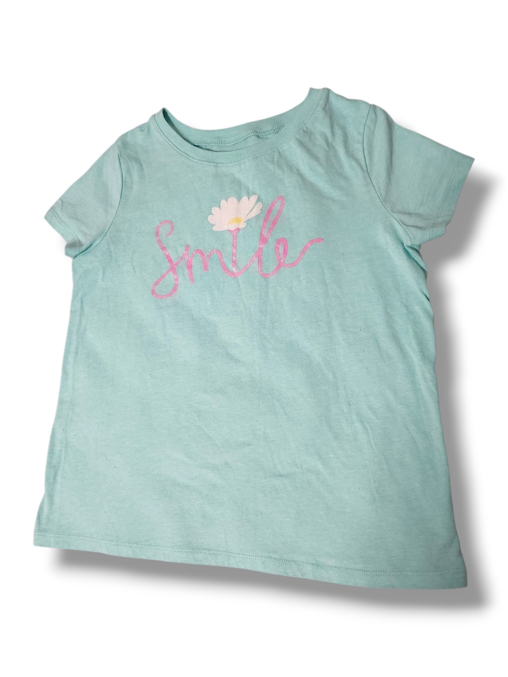 btween Girls Mint Green Short Sleeve Smile Graphic T-Shirt Daisy Flower Glitter